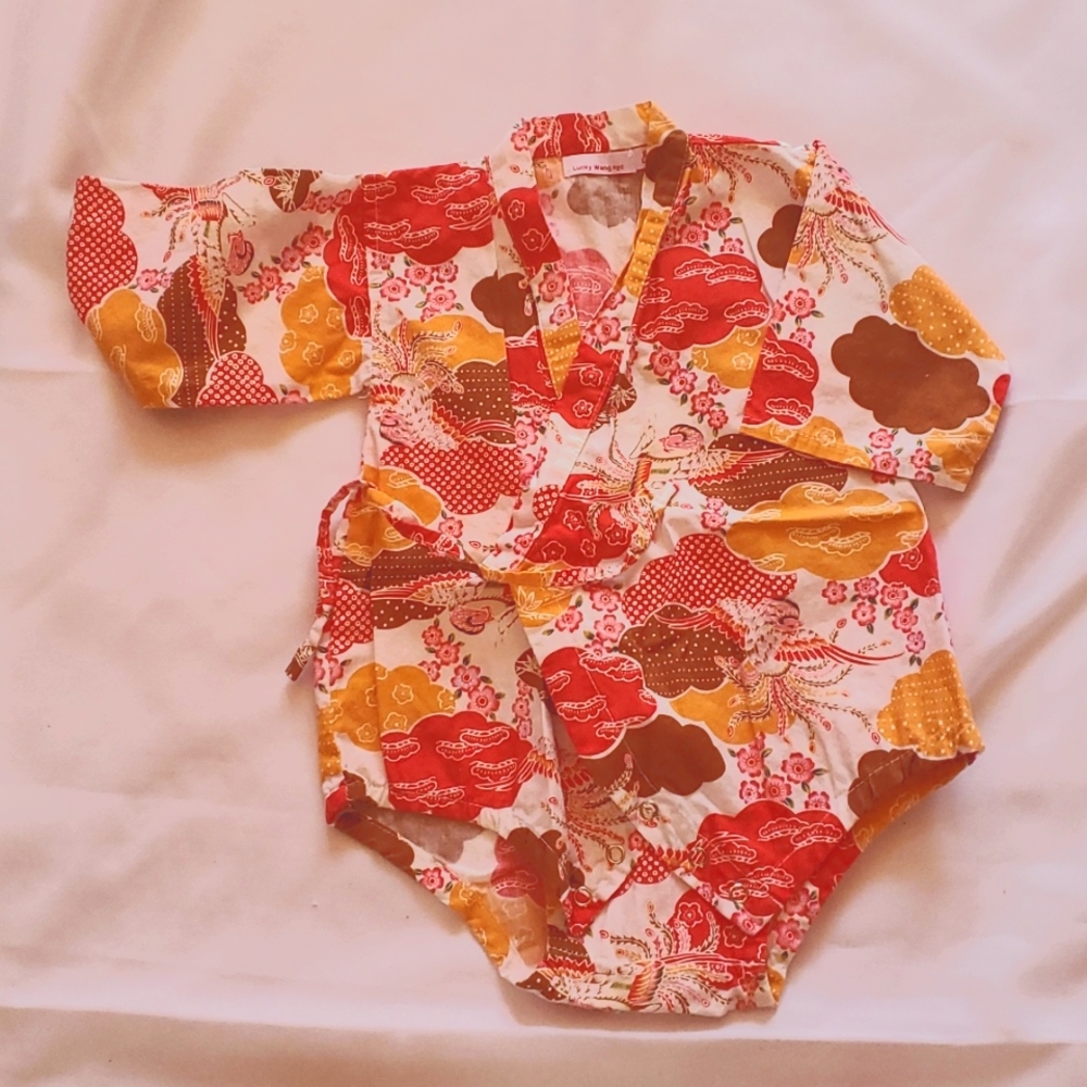 Girls Asian Kimono Inspired Cotton Onesie 6m